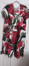 Ladies summer day dress Red Flowers Viscose Large Italian