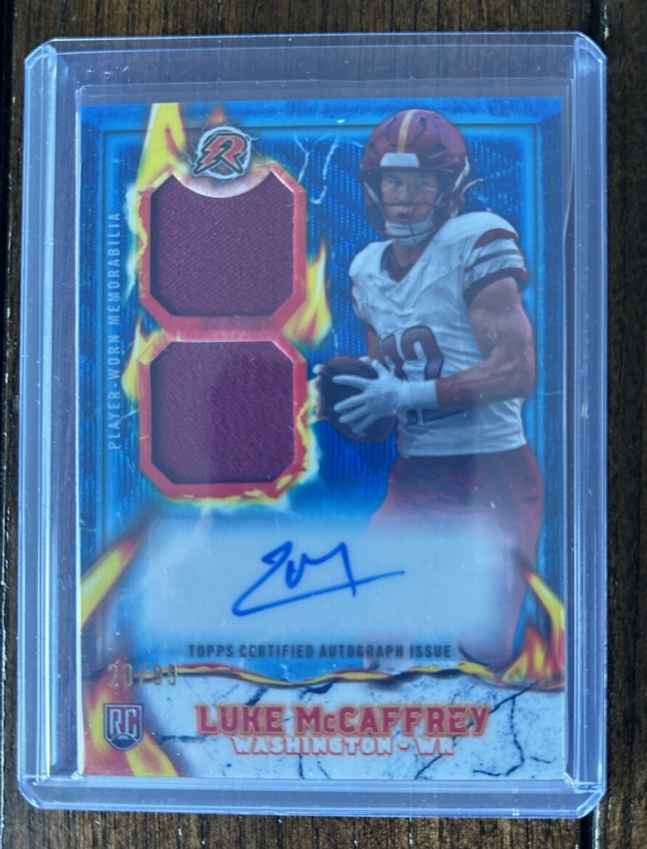 Luke McCaffrey Topps Resurgence Ignite Rookie Patch Autographs #IPALMC Blue Surge