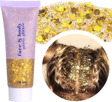 Gold Face Glitter Gel,Music Festival Yellow Body Glitter Singer Concerts Hair Gl