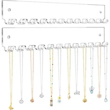 Wall Mounted Acrylic Necklace Holder Organizer with 12 Hooks for Jewelry Display