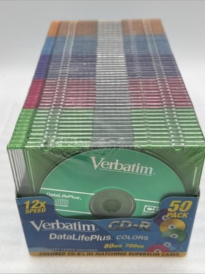 NEW ︎Verbatim Colors 46 Pack CD-R Blank Disks 80 Min 700 mb 32x Speed Slim Cases