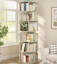 Aheaplus 6 Tier Rotating Bookshelf, Wood Spinning Bookshelf TowerRound Revolving