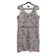 Nina Leonard Women's Sleeveless Floral Striped Elastic Waist Dress XL