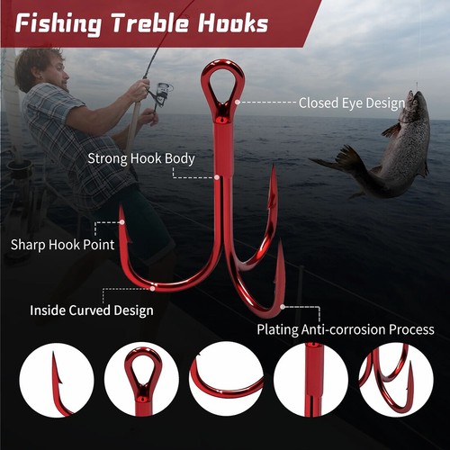 100PCS Carbon Steel Fishing Hook Sharp Treble Hooks Size 2 4 6 8 10 12 1.0 - Afbeelding 4 van 25