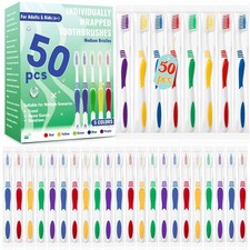 50 Pcs Toothbrush Bulk Disposable, Travel Toothbrushes Pack, Soft Bristle Ind...