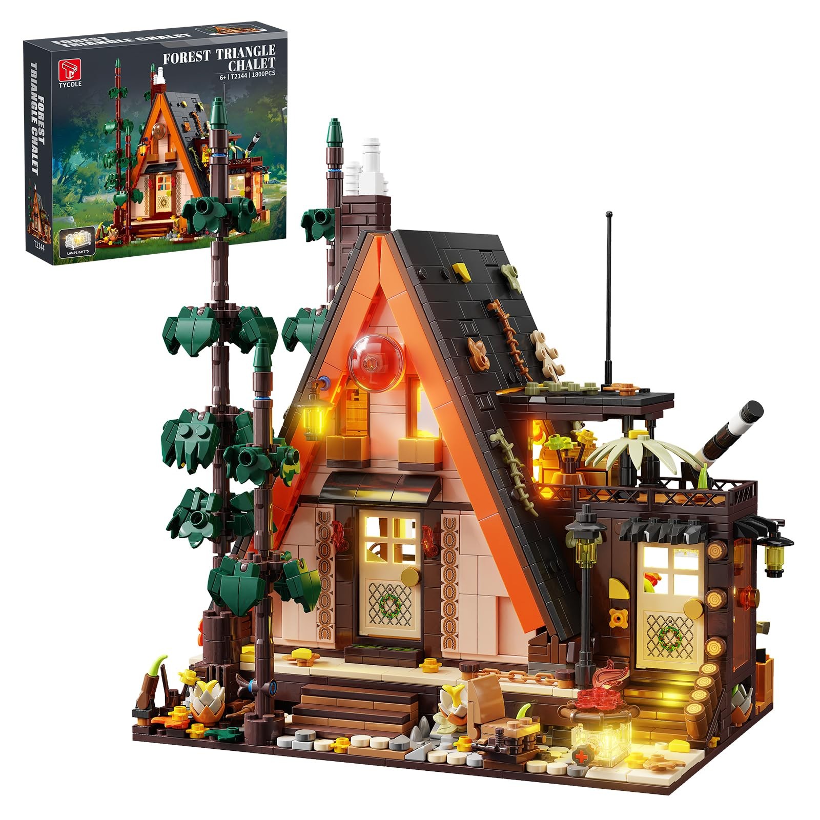 TGL Wood Cabin Building Blocks Set with LED Lights,1800 PCS Wooden Forest Hou...