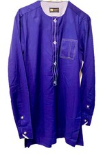 Men's Blue Cotton Embroidered Indian Kurta, Size 40 CM Medium Yungmosco