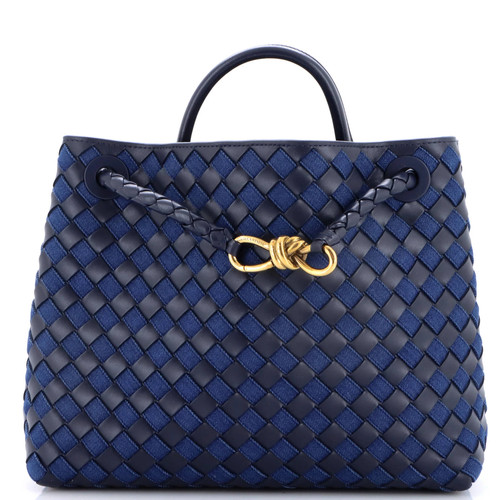 Bottega Veneta Andiamo Top Handle Bag Intrecciato Nappa and Denim Medium