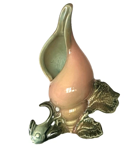Hull Ebb Tide Fish and Shell Vase Vintage 1950s Pink & Seafoam 8” MCM