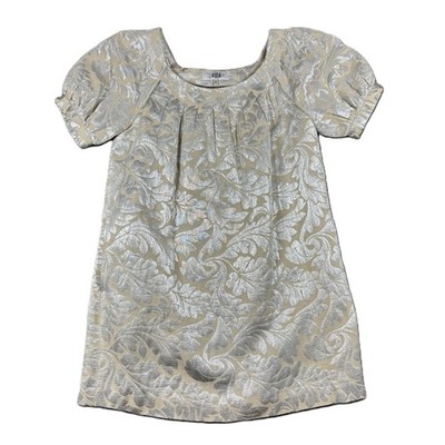 Tibi Mini Dress Jacquard Damask Pockets Party Metallic Silver Cream Size 6 L245
