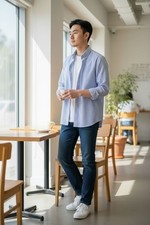 Turnbull and Asser- Blue Stripe Shirt Collar and 3-Button Cuffs- Size 16