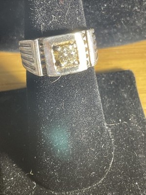 .925 Sterling Silver Hand Cast Men s Ring W/ CZ Stone Made In The uSA Size 8