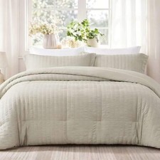 King Comforter Set 3PCS Seersucker Lightweight Bed Set for All Season,1 Elegant