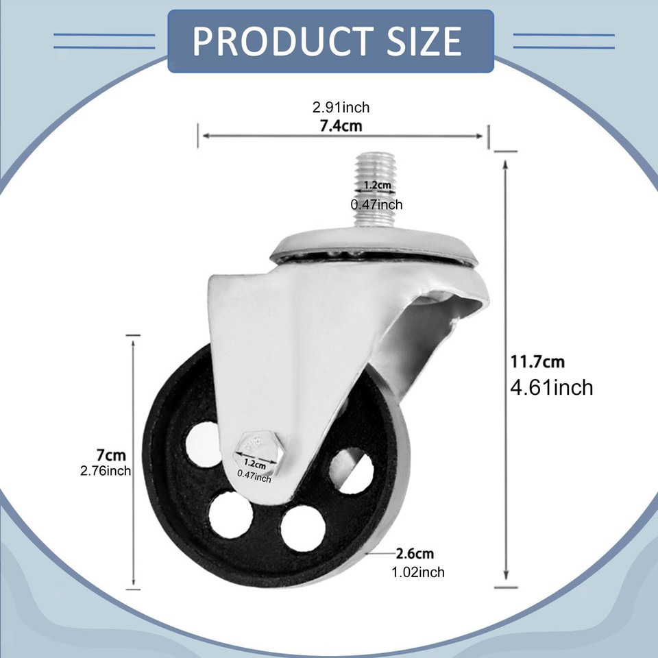 11.7cm Caster Wheel Replacement Wheel Professional Threaded for ...