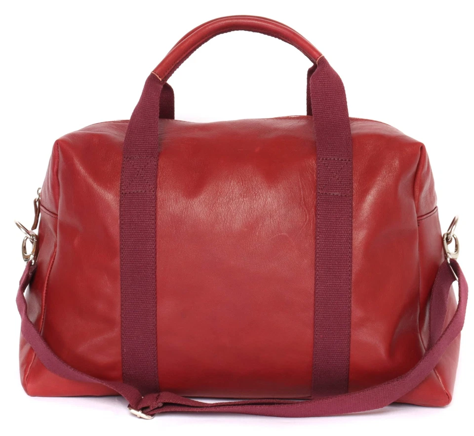 BOLSO DE VIAJE NUEVO CON ETIQUETAS LABONIA Napoli piel de becerro genuina borgoña lujo hecho a mano Italia Foto 2 de 4