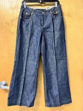 ESCADA Sport Straight Wide Leg Pants Denim Blue 59 Cotton 41 Linen Size EU 38