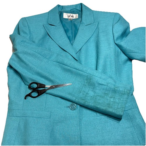 Le Suit Skirt Suit Turquoise Size 6 Long Sleeve Jacket Midi Skirt Lined Classy - Picture 9 of 9