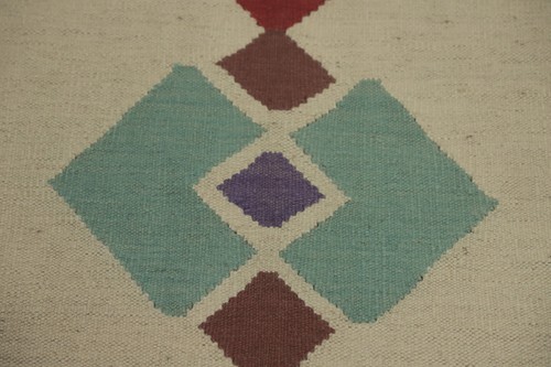 Ivory Geometric Wool Kilim Oriental 18 ft Runner Flat weave Reversible Rug 5x18 - Picture 5 of 12