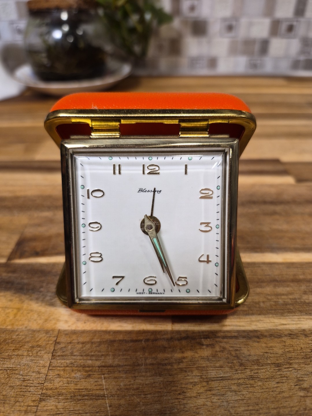 Vintage 1950's BLESSING West Germany Travel Alarm Clock - Red Case - As Is.