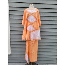 Handmade West African Skirt Set Peach White Eyelet Lace Iro Wrap Tunic One Size