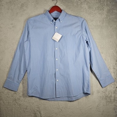Tricots St. Raphael Dusty Blue Dbl White Striped Long Slv Button Up Shirt Sz L