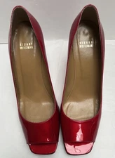 Stuart Weitzman Bright Red Patent Leather Peep Toe Pumps Stiletto 3.9” Heels 11M