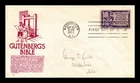Dr Jim Stamps Gutenberg Bible First Day Cover 1952 C Stephen Anderson Cachet