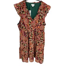 NWT J Crew Ruffle V-Neck Mini Dress Verte Fern Canyon Size 14