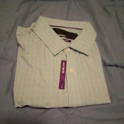 American Rag Light Green Plaid Point Collar Cotton Dress Shirt XL Long Sleeve