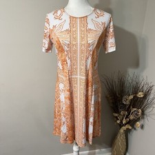 NWT Michael Kors White Orange Paisley Short Sleeve Slinky A-line Dress Size M