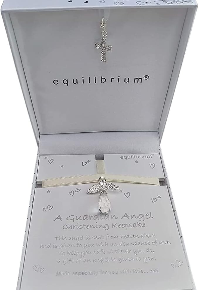 Guardian Angel Christening Keepsake with Diamante Cross in Presentation Box