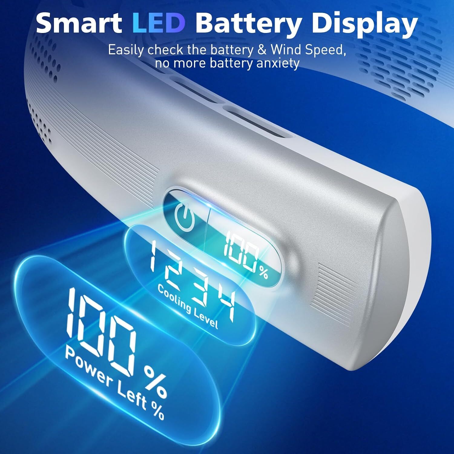 Neck Fan , 7000mAh Portable Neck Fan Rechargeable , LED Battery Display, white  