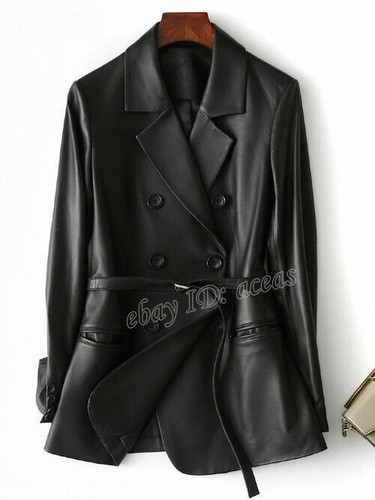Ladies Black Faux Leather Blazer Long 