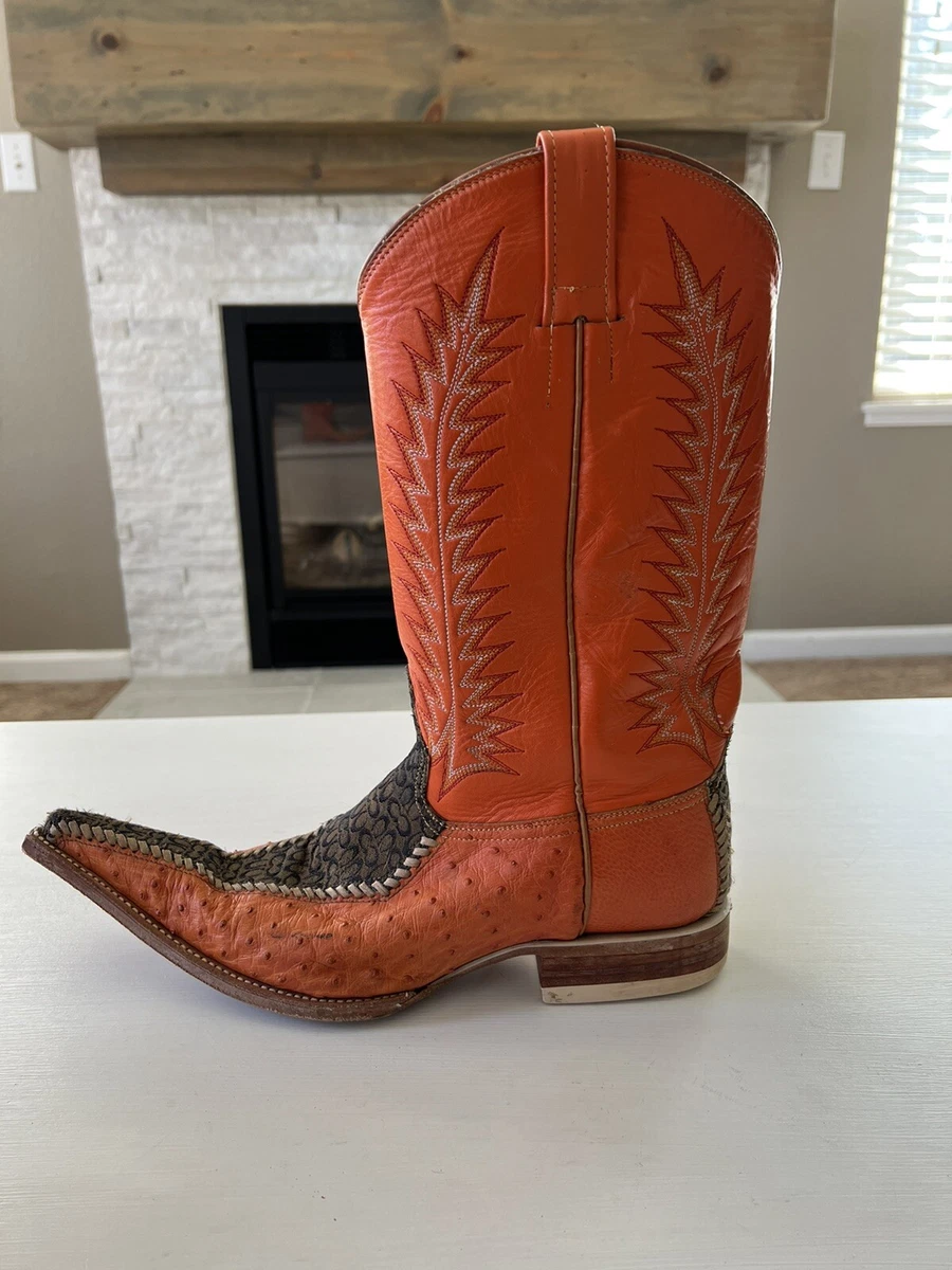 Bilbo Ostrich Orange Leather Pointy Toe Cowboy Boots Coach Rare eBay