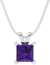 0,75 Ct Amethyst Solitär Anhänger 10k Massives Weißgold