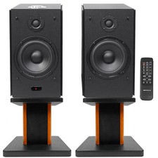  2 Rockville HD5B 5" Bluetooth Bookshelf Home Theater Speakers Wood Stands