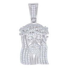 925 Sterling Silver Round Cut Moissanite Jesus Face Pendant Men's Charm 1.15 Ct.