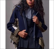 New Athn Sacai Jacket Sponge Grosgrain Sweatshirt Hoodie Navy/khaki 4 L-xl Nwot