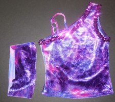 NWOT Asymmetrical Glittered Velvet Dance Top Purple Tie Dye Sequin Medium Child