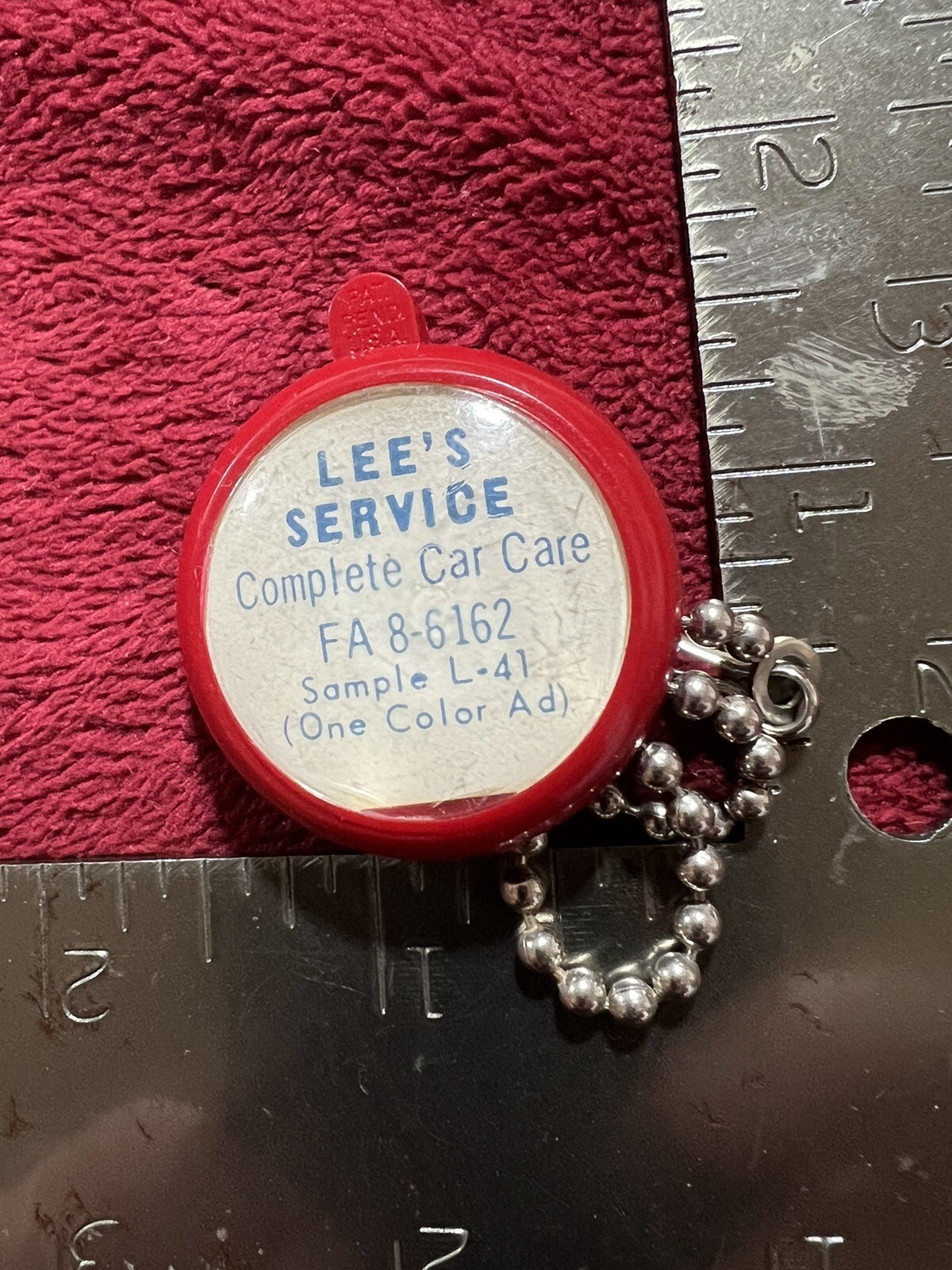 Vintage Salesman Sample Key Chain, Lee’s Standard Oil Service, Complete Car Care
