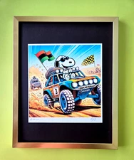 AIDAN FLUX  Hand Signed Authentic LtdED Print Framed SNOOPY DAKAR RALLY COA
