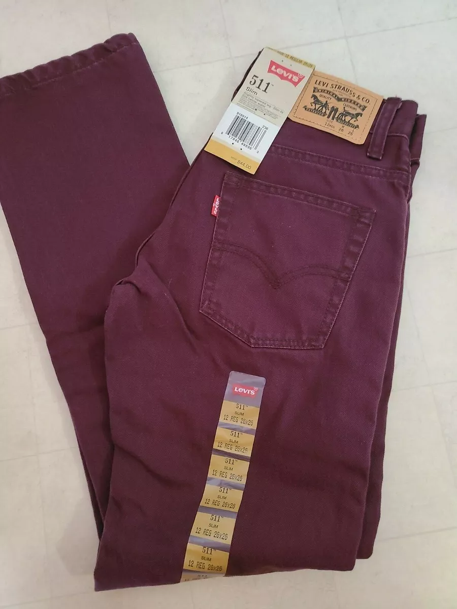 Levi s 511 Slim Fit Pants for Boys Slightly Tapered Leg Plum Size 12 NWT 44