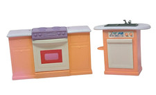 BARBIE Lot Kitchen Stove Oven Sink Dishwasher Folding Pretty Dollhouse Vtg 1996