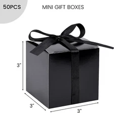 Shindel 50PCS Favor Boxes, Small Gift Boxes Black 3 x 3 x 3 Inch Boxes w Ribbon