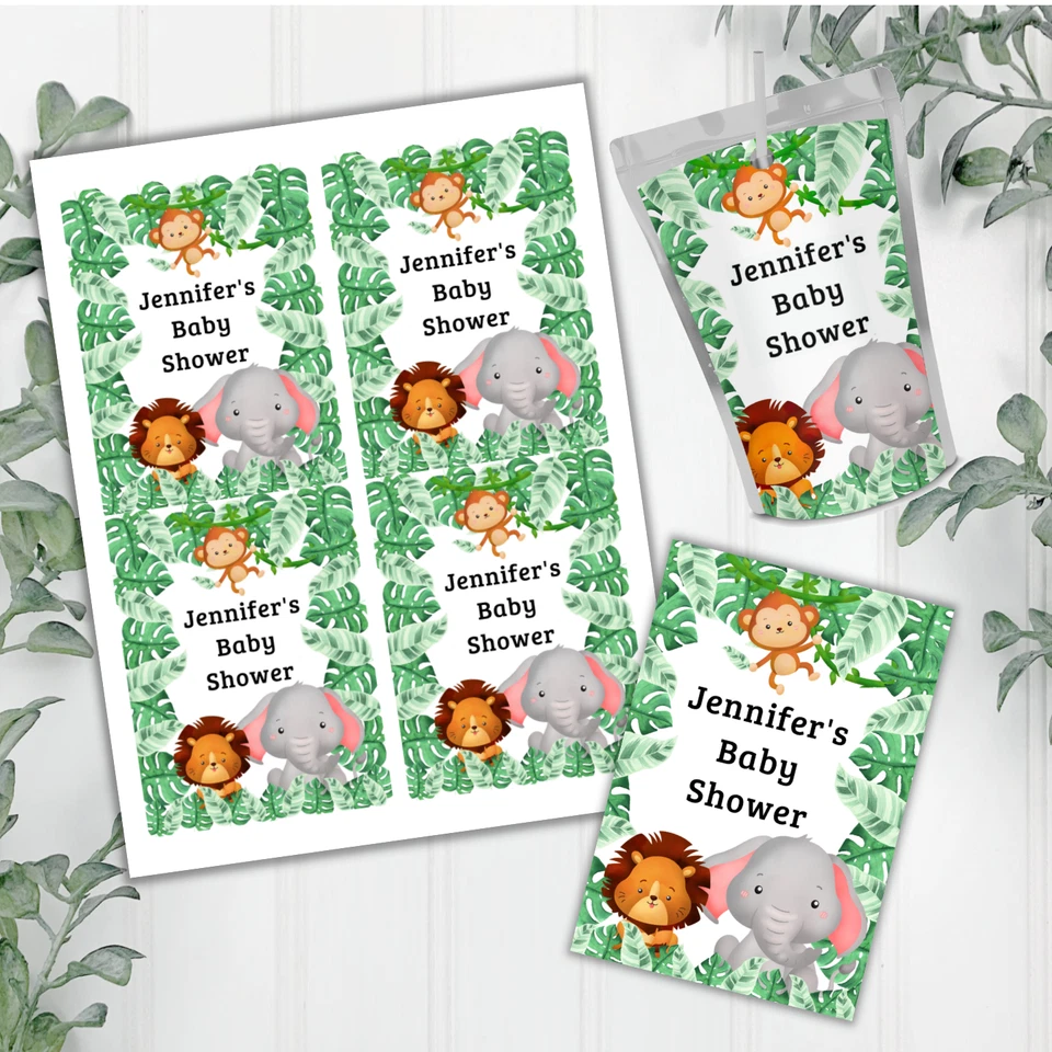 Personalized safari Jungle Juice pouch labels birthday party baby shower decor - Image 2 of 4