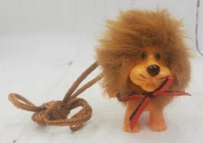 Vintage Fuzzy Mane Lion with Tail Plastic Necklace Korea 3" Teen