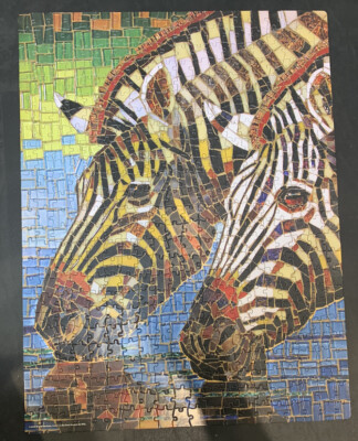 Big Ben Luxe Zebra Glass MB Hasbro 500 Piece 18 x24  Puzzle and Poster Open Box