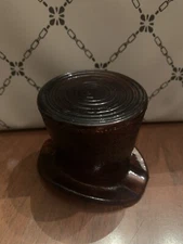 Vintage Ashtray Topaz/Amber Pressed Glass Top Hat