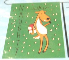 Garden Flag NAUGHTY Reindeer Christmas Small 12.5by 18" Green NIP