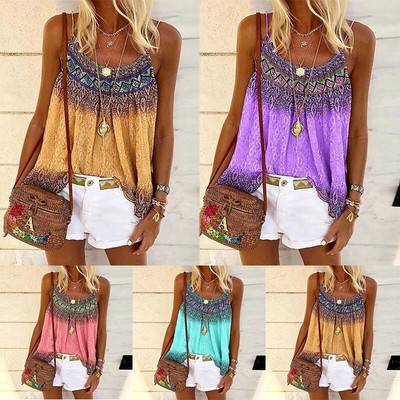 Lose Boho-Weste-Oberteile Ärmelloses T-Shirt T-Shirts Bedruckte Tank-Tops (
